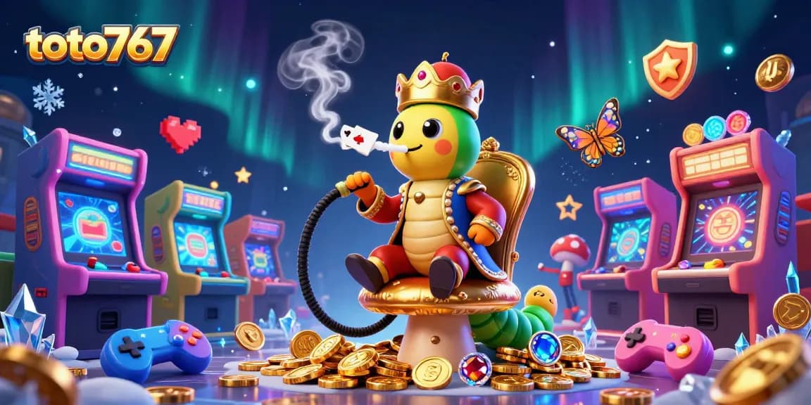 Toto767 menghadirkan ilustrasi 3D kasino mewah dengan karakter unik, simbol poker, dan elemen permainan yang mengagumkan.