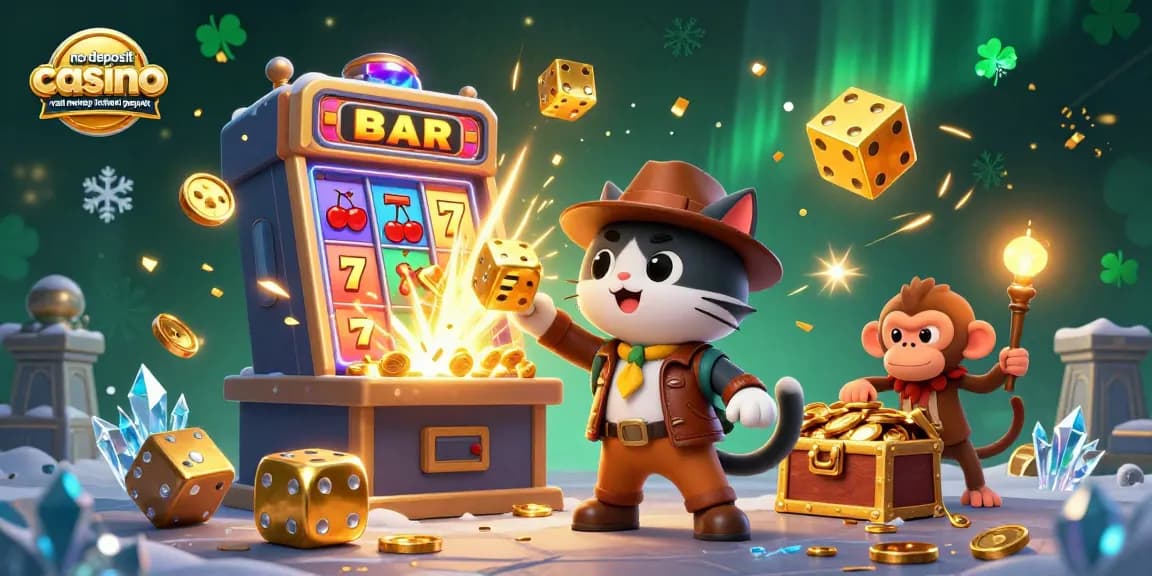 No deposit casino real money instant payout scene with an archaeologist cat and monkey, jackpot slot machine details.