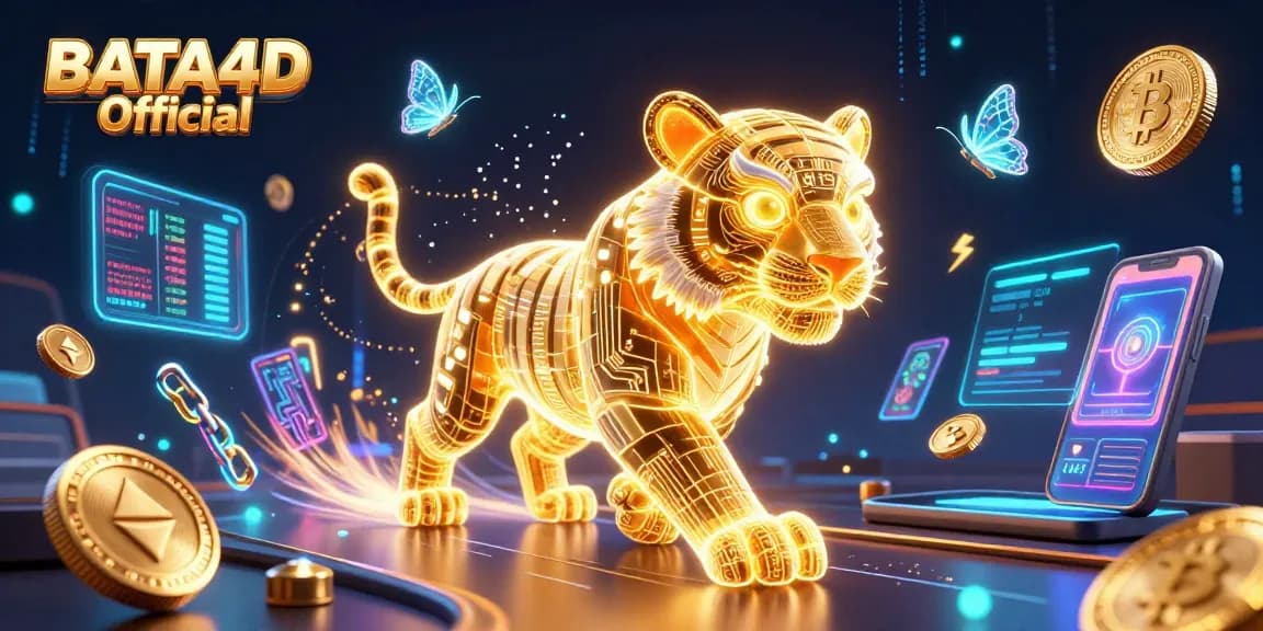 BATA4D Official illuminates the digital casino, showcasing a dazzling scene of a golden tiger and crypto elements.