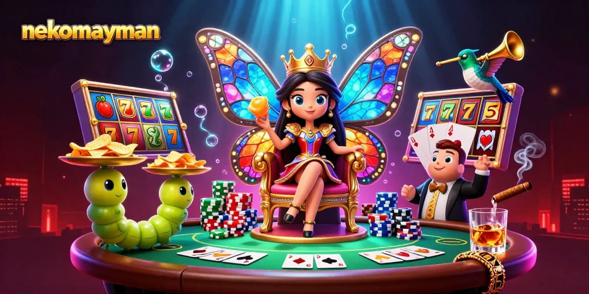 Spin to win with nekomayman as the butterfly queen surprises with dazzling slot reels and poker elements.