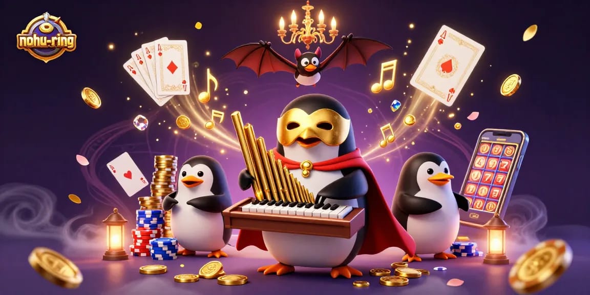 Engage with the nohu-ring gaming experience featuring a whimsical penguin and golden rewards.
