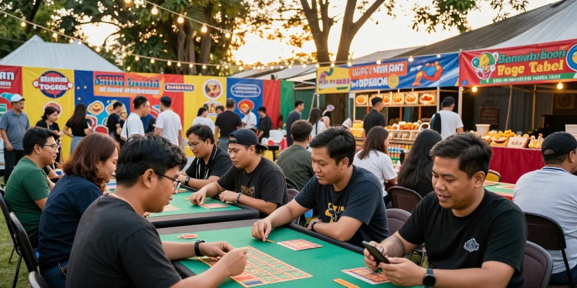 Diverse group enjoying Bandar Togel games at a vibrant outdoor event.