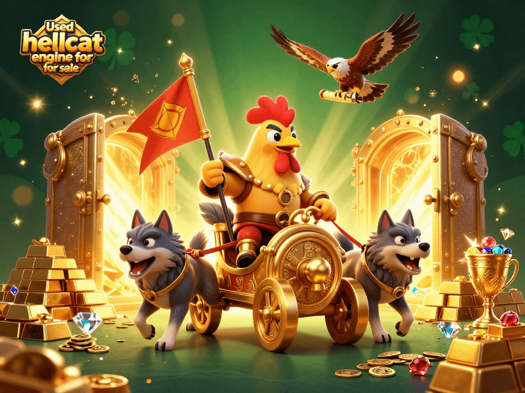 Win big with the Used hellcat engine for sale as the rooster warlord leads a treasure-filled casino scene.