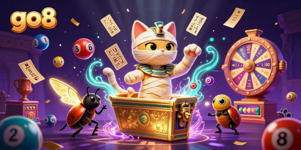 Experience the excitement of go8 with vibrant characters bursting from a casino scene.
