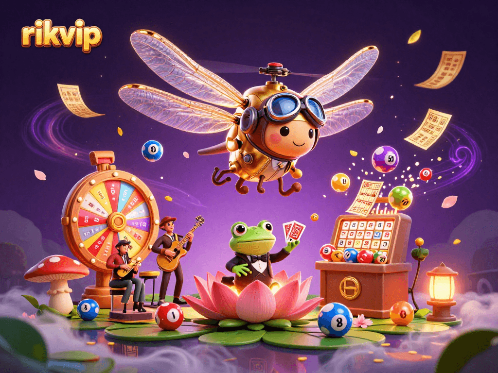 Experience the thrill of rikvip with vibrant lottery elements and enchanting casino characters.