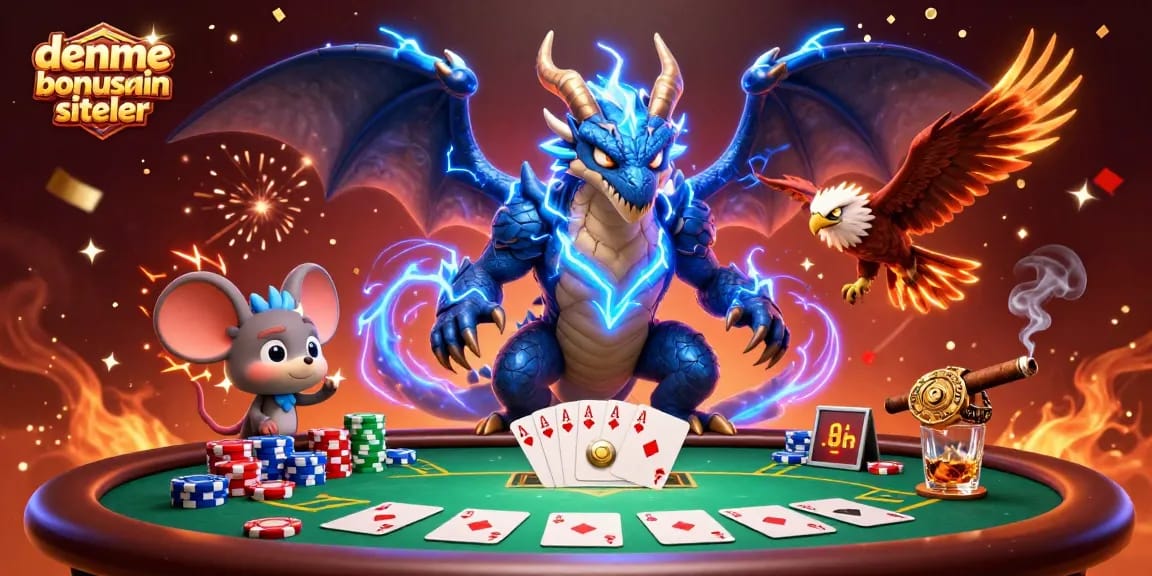 Engage with deneme bonusu veren siteler through energetic 3D cartoon visuals showcasing casino elements.
