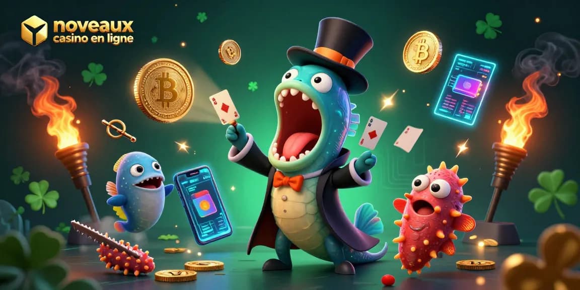 L'illustration montre les nouveaux casinos en ligne avec une anguille des profondeurs réalisant des tours de magie.