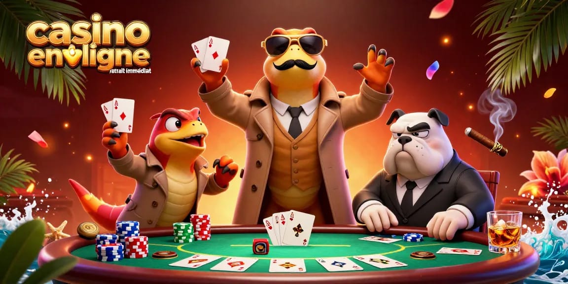 Jouer au casino en ligne retrait immédiat avec des raptors en trench coat et un videur dans un lounge VIP.