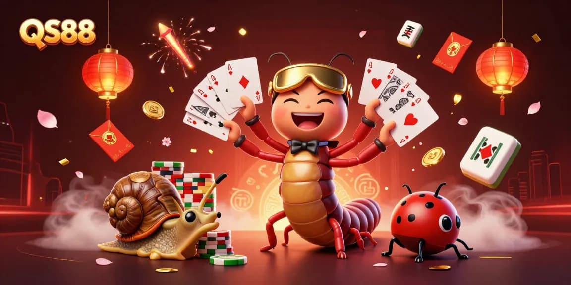 Experience the excitement of QS88 with a vibrant casino scene featuring unique characters and dynamic game elements.