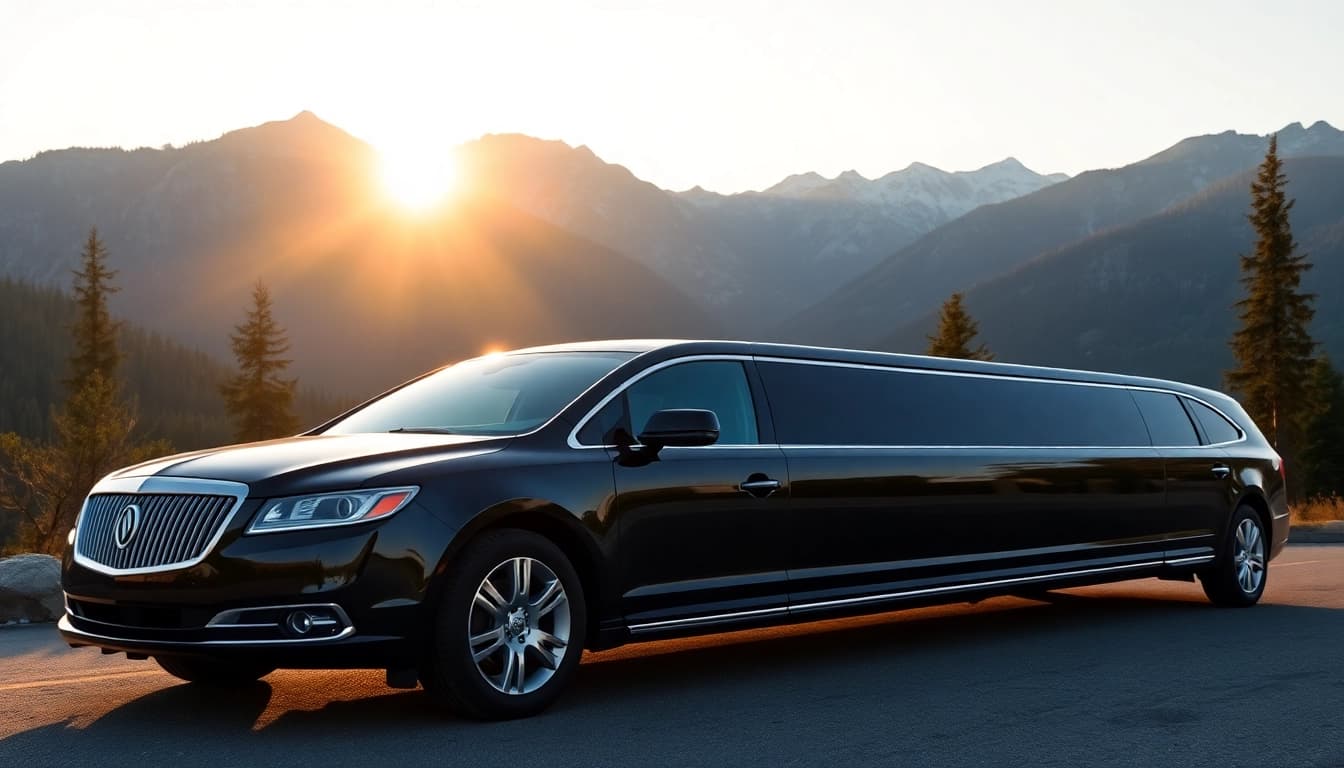 Luxurious vancouver to whistler limo parked against breathtaking mountain scenery.