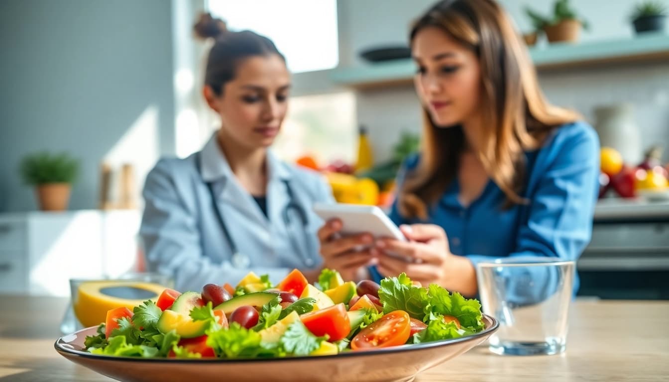 Nutritionist preparing a healthy Weight Loss Diet with fresh ingredients and vibrant colors.