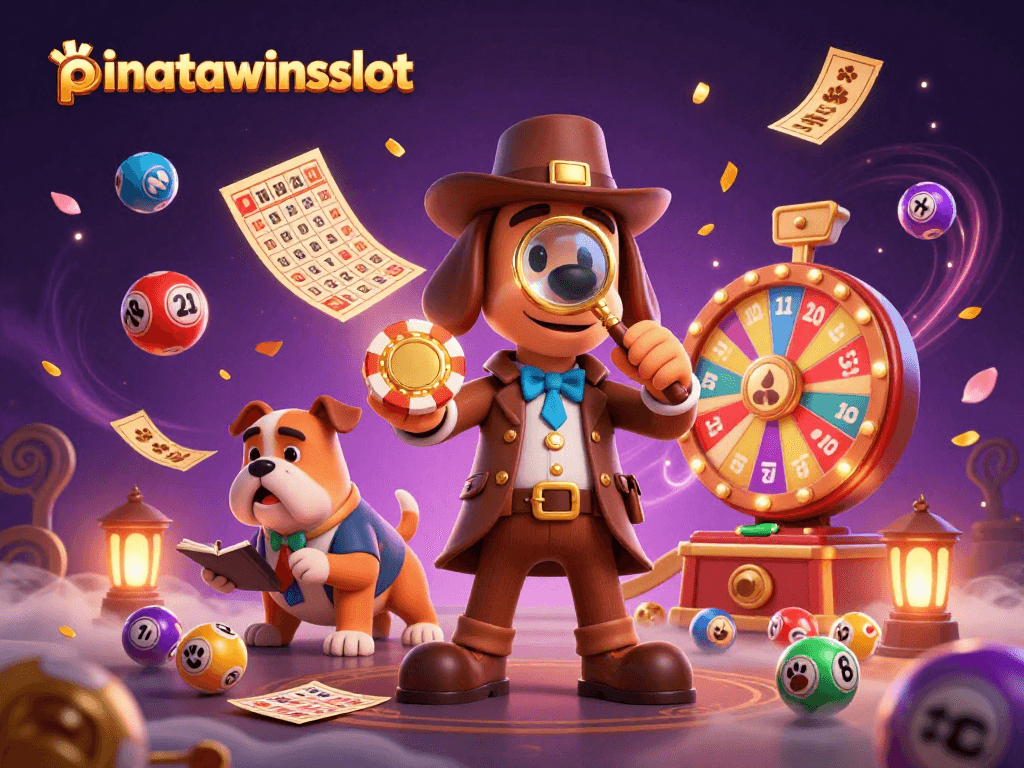 Join the action in pinatawinsslot with a detective uncovering treasures amidst vibrant gaming elements.