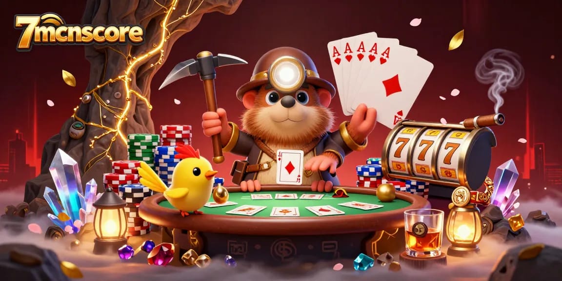 Experience thrilling gameplay with 7mcnscore as the treasure hunter mole discovers jackpots amidst poker action.