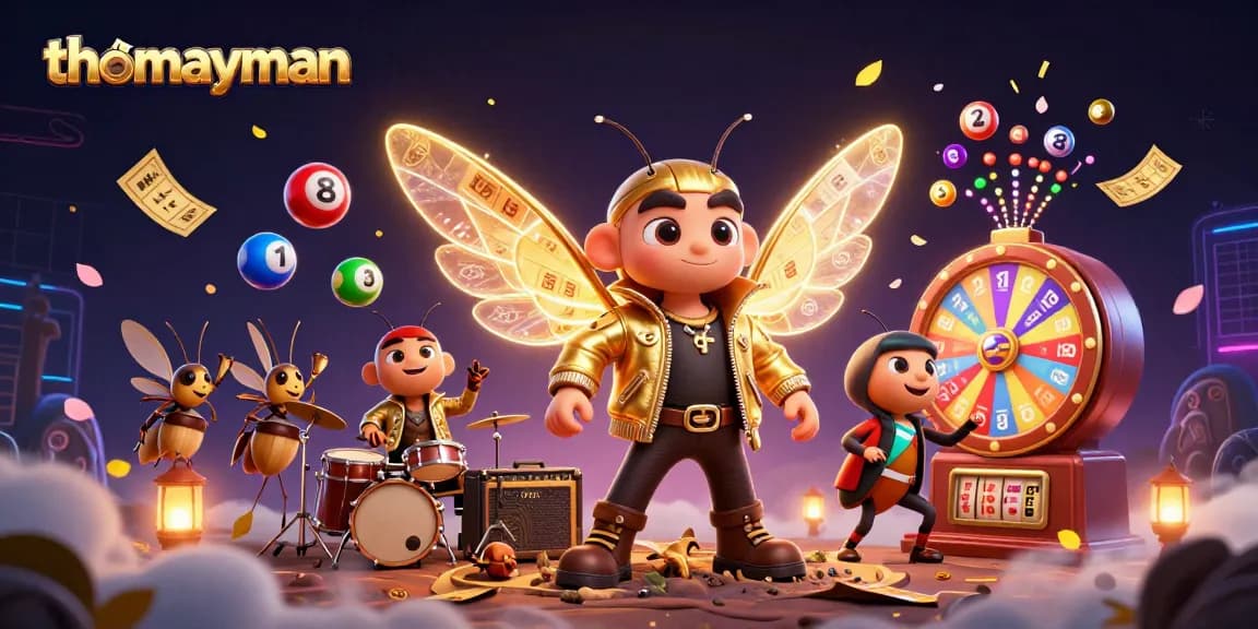 Engage with thomayman: Vibrant 3D casino scene showcasing thrilling lottery elements and energetic characters.