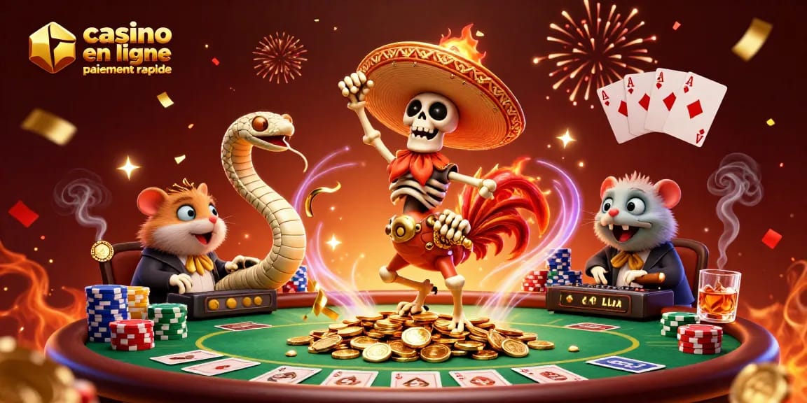 Profitez d'une expérience au sein d'un casino en ligne paiement rapide avec une illustration festive pleine d'énergie.