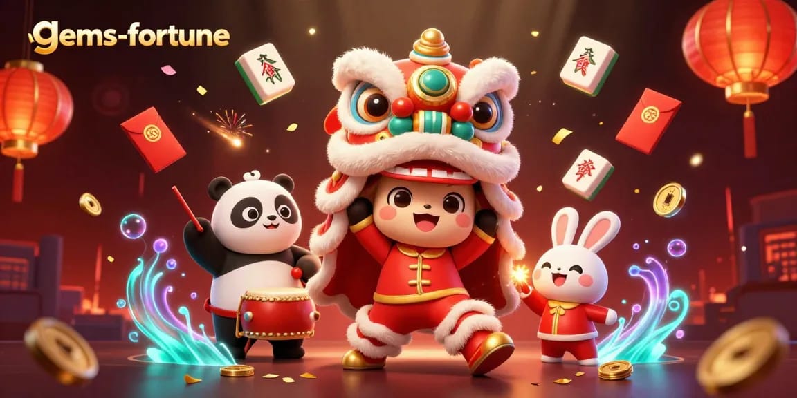 Engage with gems-fortune as the lion dance celebrates rich gameplay in a lively casino atmosphere.