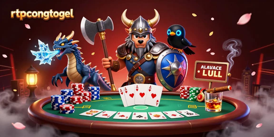 Engage with rtpcongtogel during thrilling poker action featuring Viking warrior and enchanted dragon.