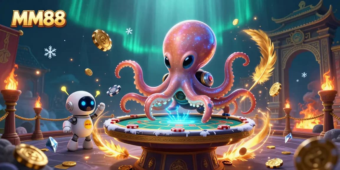 Experience immersive gaming at MM88 with a cosmic octopus at a holographic poker table!
