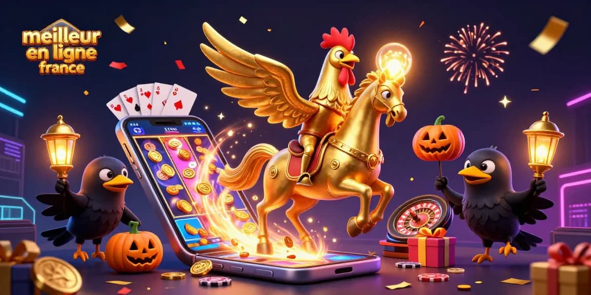 Jouer dans le meilleur casino en ligne en France avec une scène animée de chevaux spectrals et des lanternes dorées.