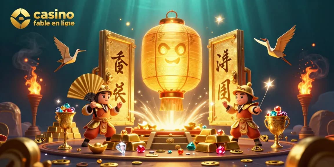 Jouez dans un casino fiable en ligne avec des lanternes dorées et une ambiance de fête nocturne.