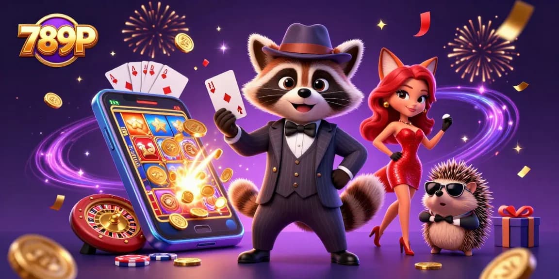 Experience the thrill of 789P with a suave raccoon, glamorous fox, and vigilant hedgehog in a vibrant casino scene.