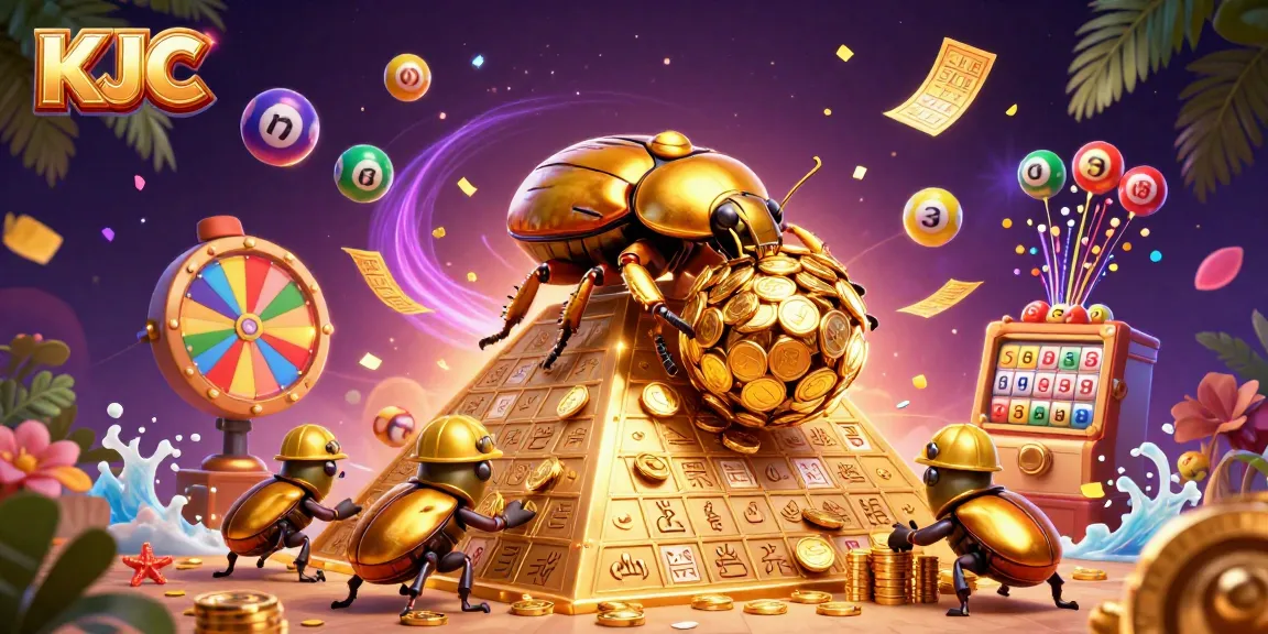 KJC illustrates dynamic gameplay with golden beetles, lottery elements, and casino symbols.