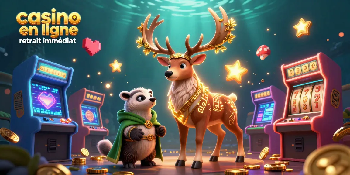 Jouer sur un casino en ligne retrait immédiat avec un cerf druidique entouré d'éléments de jeu et d'effets lumineux.