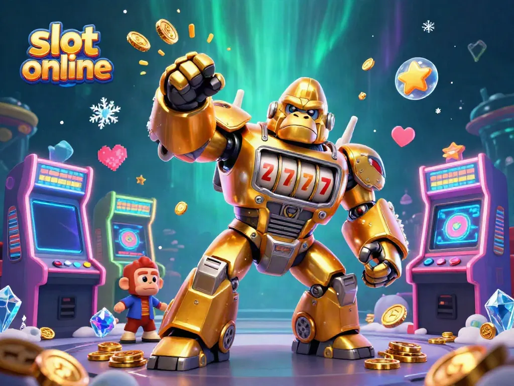 Engage in the exciting slot online experience with a dynamic 3D gorilla mech illustration.