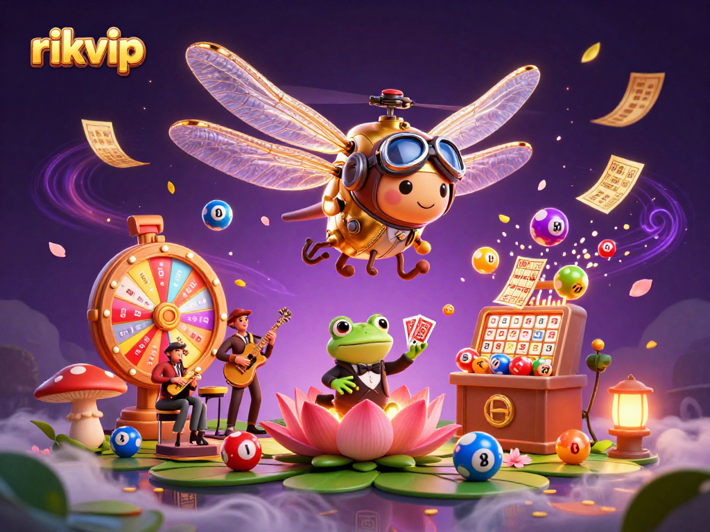 Experience the thrill of rikvip with vibrant lottery elements and enchanting casino characters.