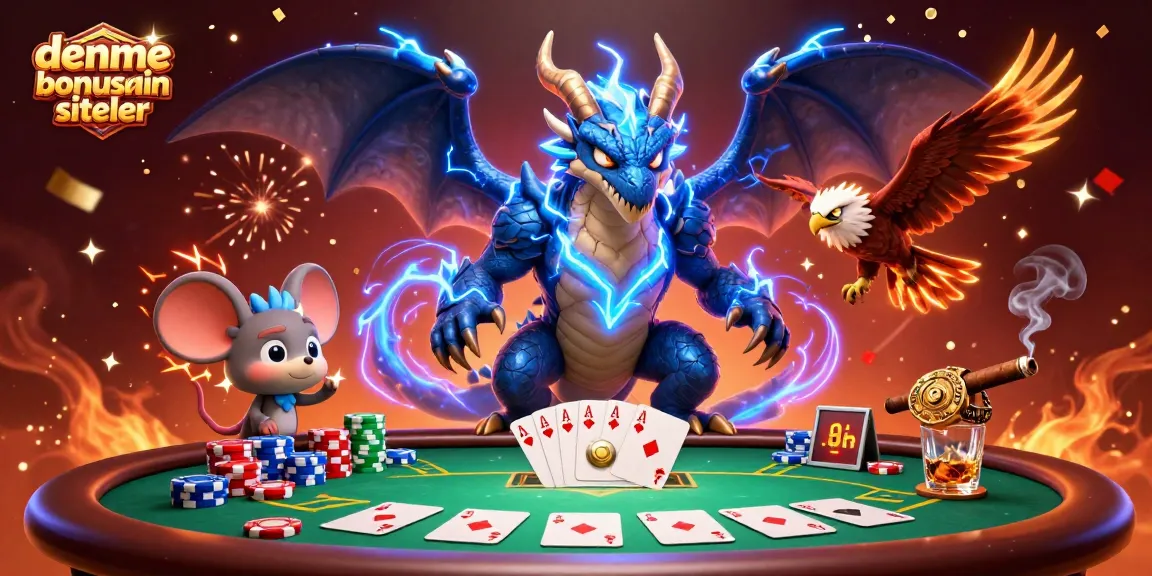 Engage with deneme bonusu veren siteler through energetic 3D cartoon visuals showcasing casino elements.