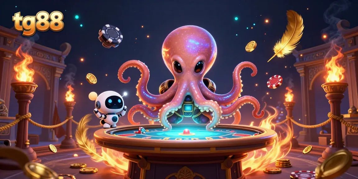 Experience thrilling poker action with tg88's vibrant alien octopus casino illustration.