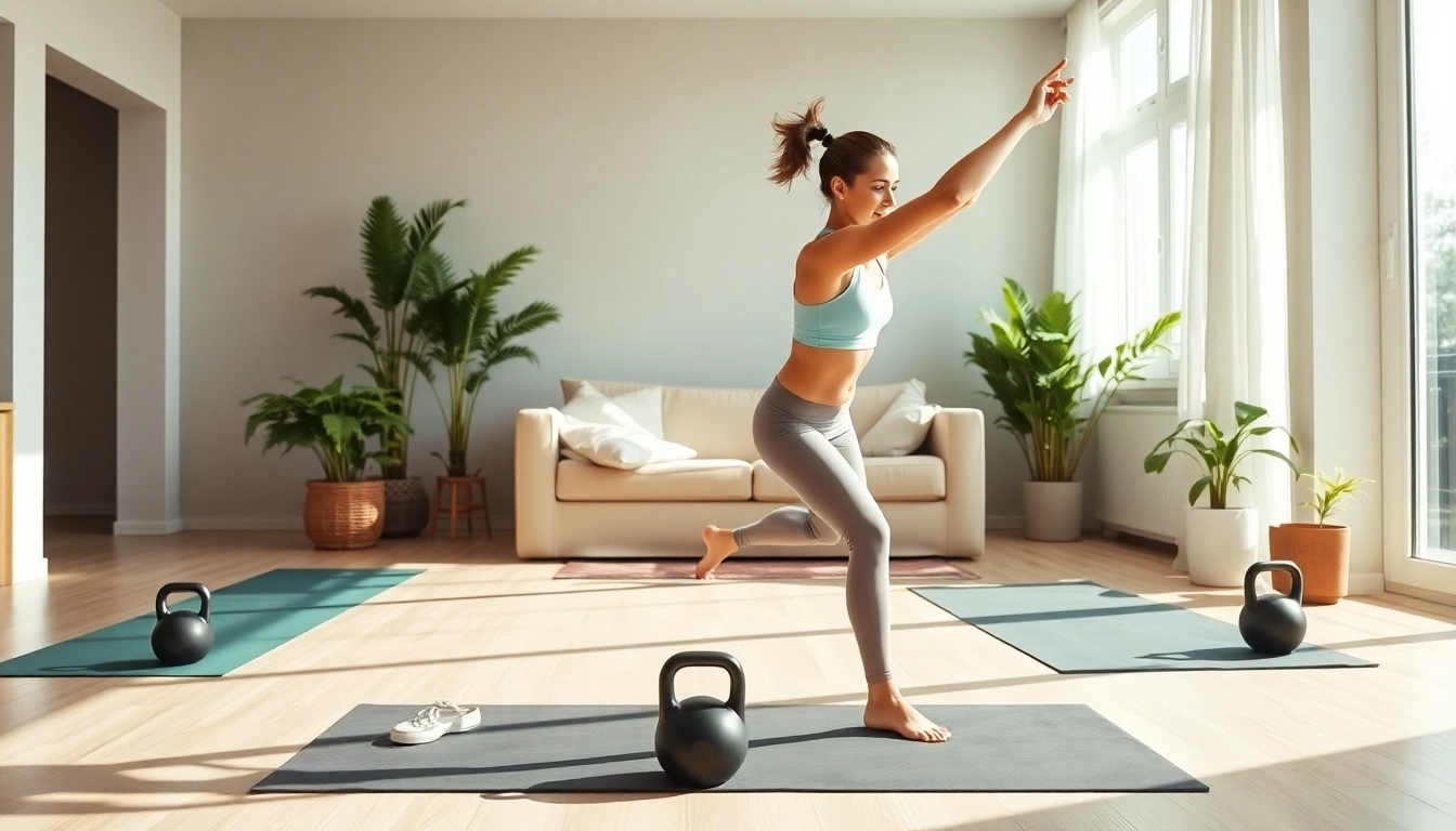 Engage in Home Workout Plans with a fitness enthusiast exercising energetically at home.