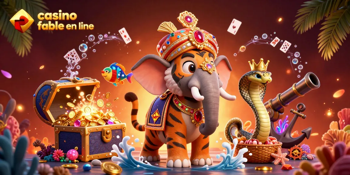Une illustration 3D représentant un maharaja tigre et un éléphant dans un univers de casino fiable en ligne, entouré d'éléments de jeu.