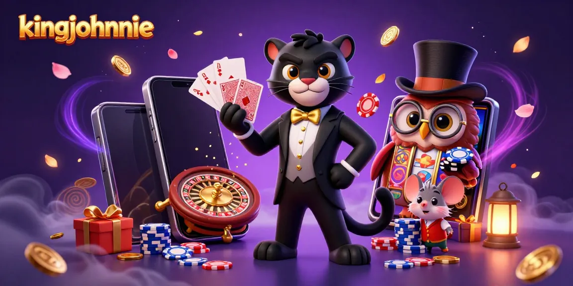 Engage in thrilling gameplay at kingjohnnie, featuring a panther, owl, and mouse in a vibrant casino setting.