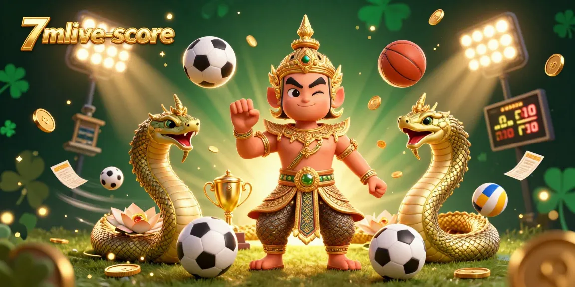 Engage with the 7mlive-score scene showcasing a friendly guardian among sports betting elements and vibrant characters, optimized for action.