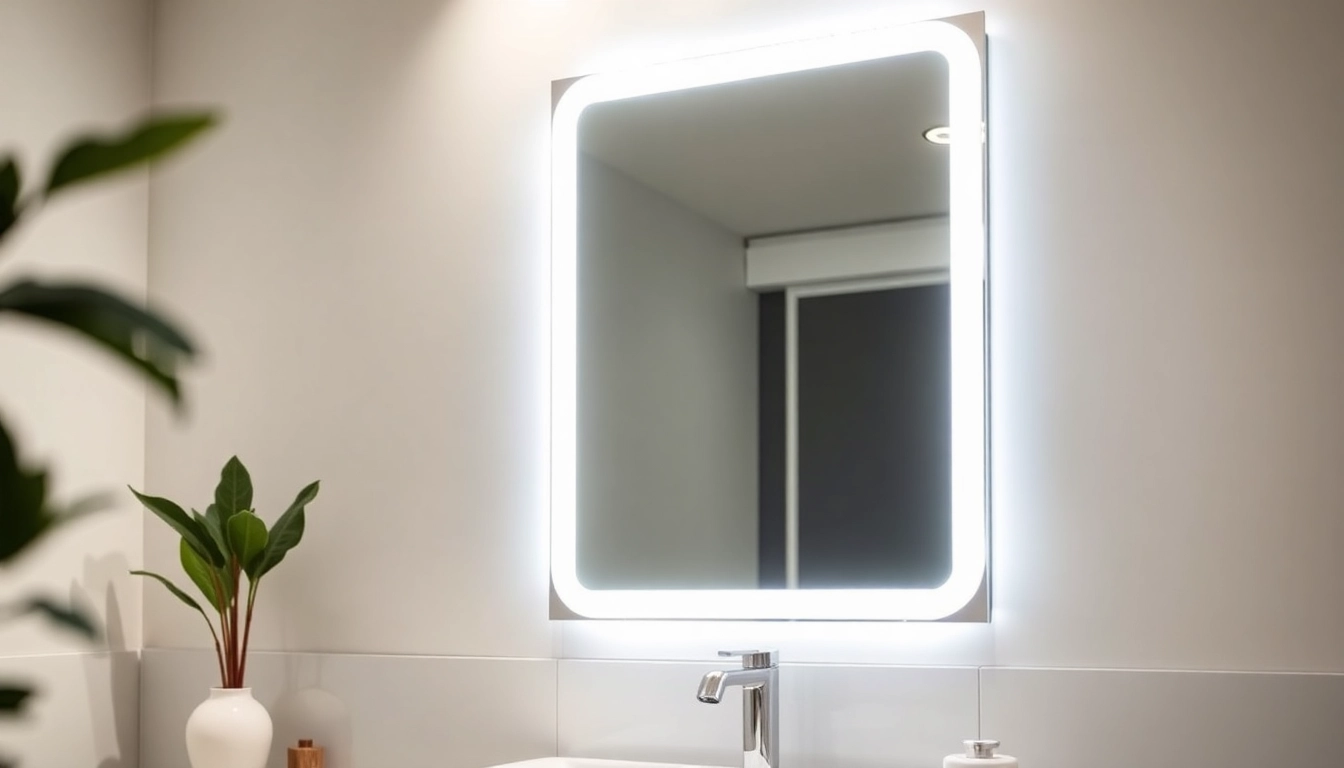 Bright led bathroom mirror enhancing a stylish, modern bathroom space.