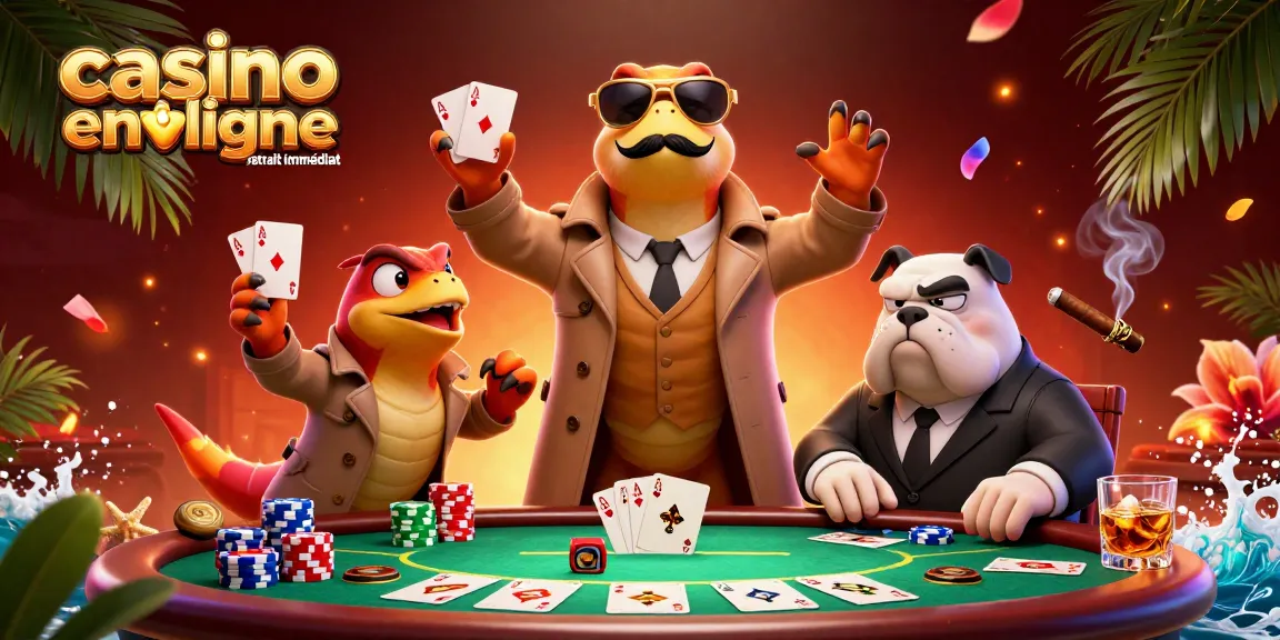 Jouer au casino en ligne retrait immédiat avec des raptors en trench coat et un videur dans un lounge VIP.