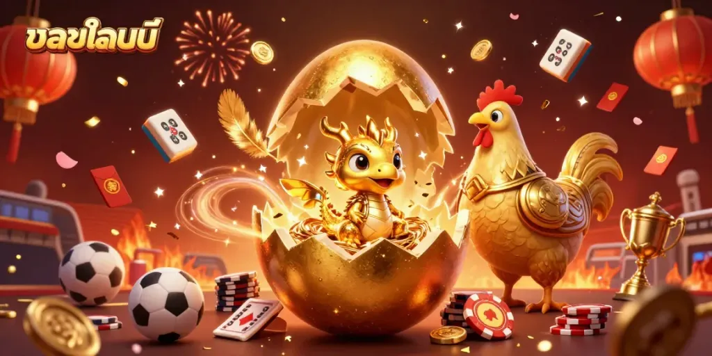 Experience online sports betting excitement with บอลออนไลน์ in a dynamic casino-themed illustration.