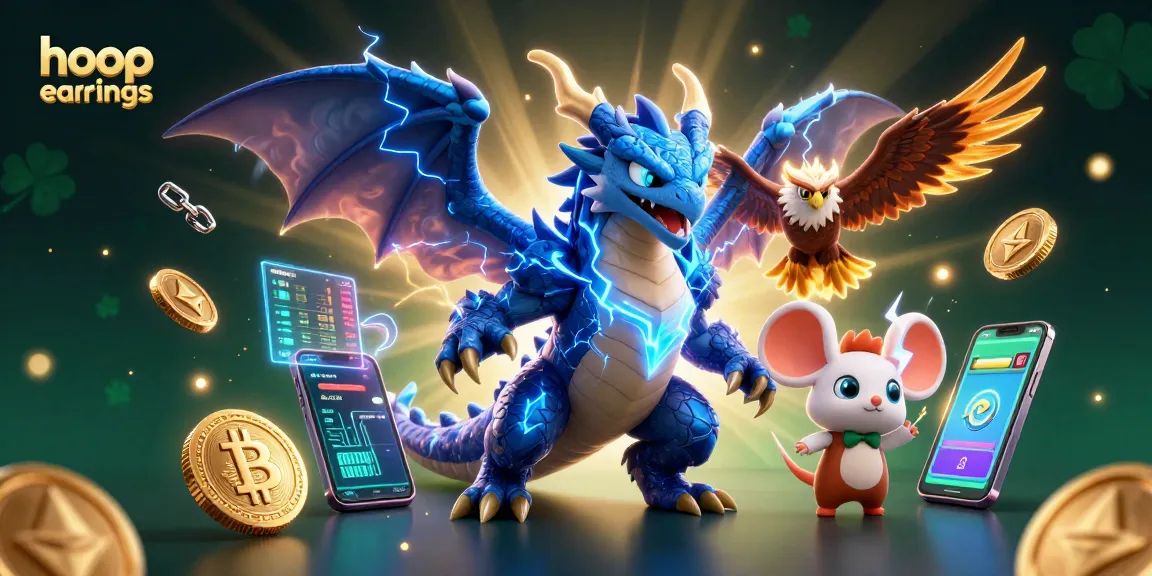 Experience stunning hoop earrings amidst a vibrant casino-themed scene with lively dragons and glowing coins.