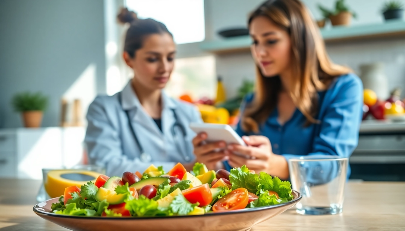 Nutritionist preparing a healthy Weight Loss Diet with fresh ingredients and vibrant colors.