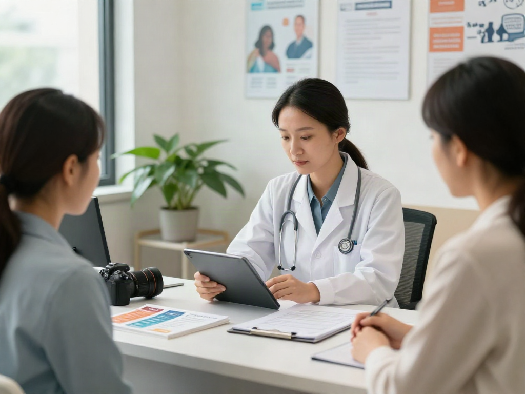 Health consultation with bolakami focus in modern clinic, highlighting patient-provider engagement.