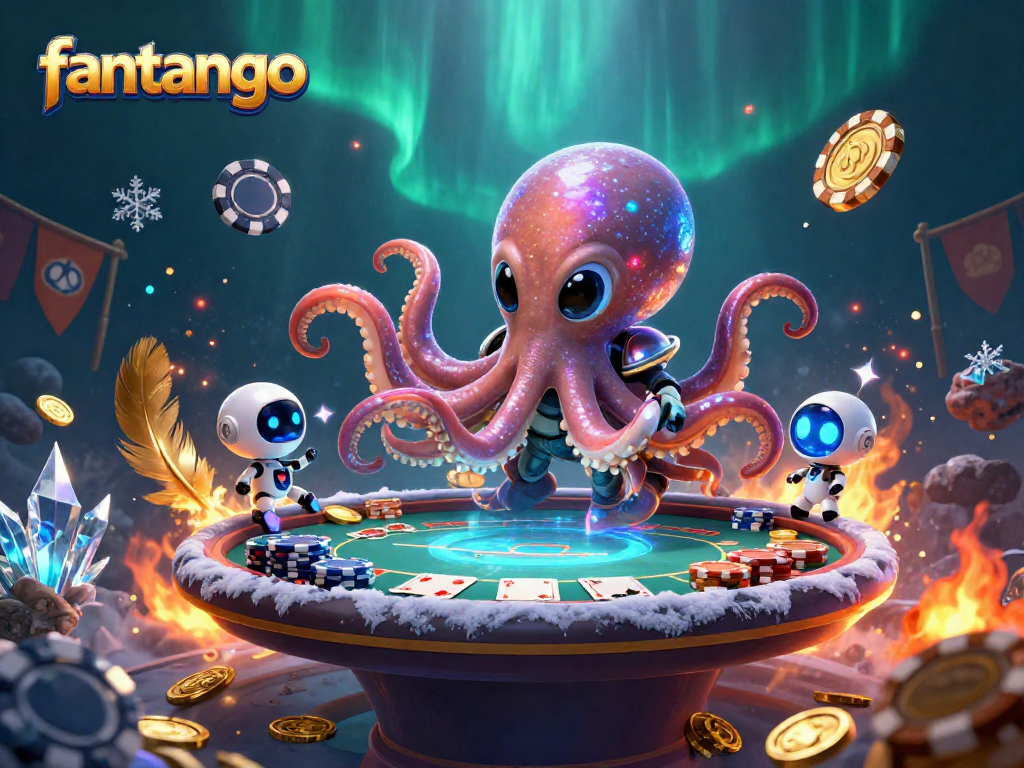 Join the exciting game of fantango as a colorful octopus plays poker with friends in an imaginative, rich setting.