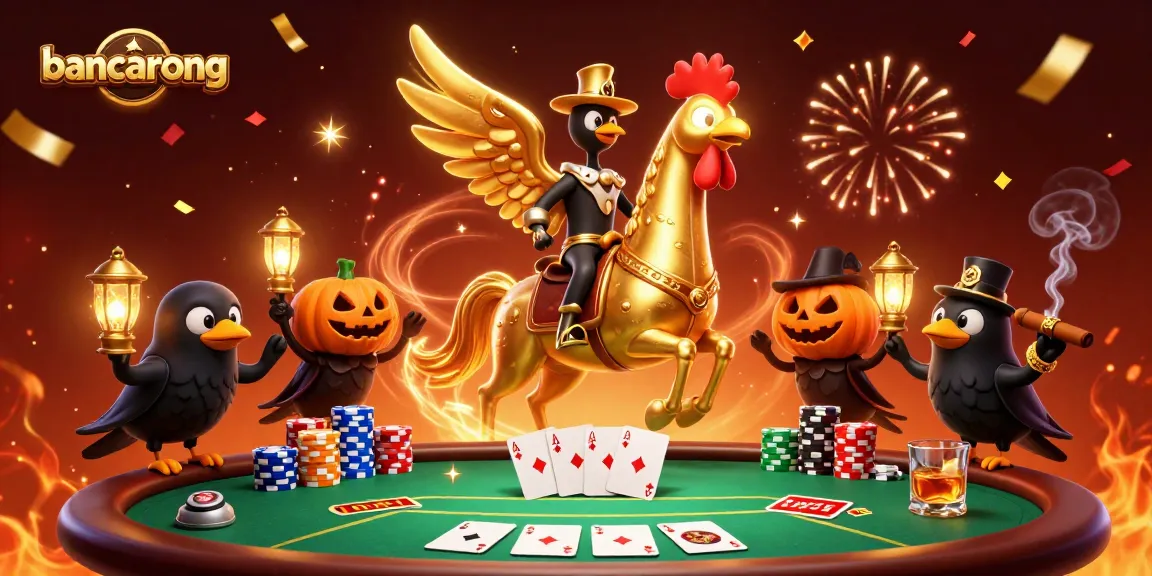 Experience bancarong excitement with a vibrant casino scene featuring a golden rooster and poker elements.