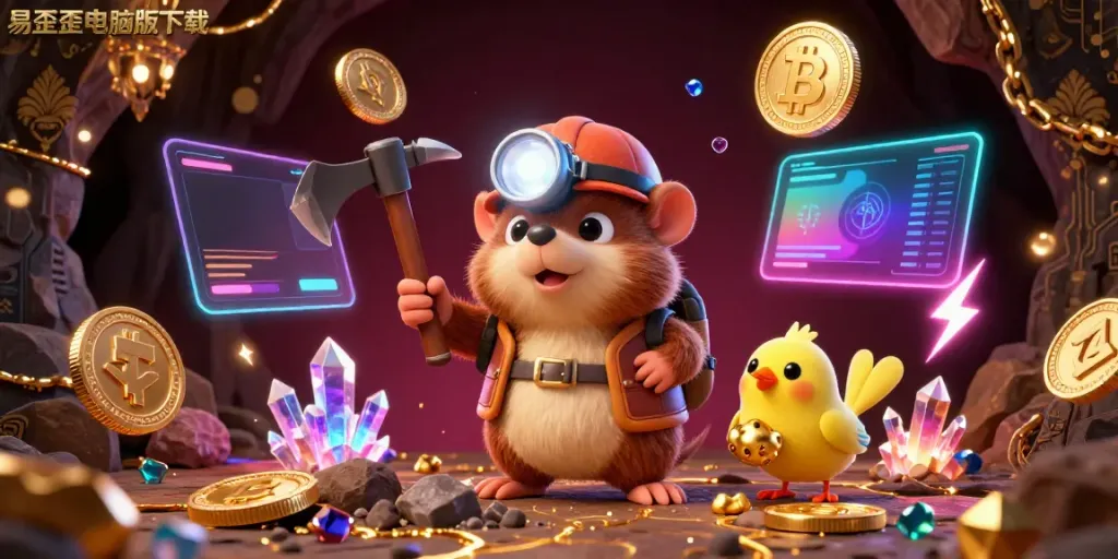 Experience the excitement of easy downloading with 易歪歪电脑版下载 showcased in this dynamic casino-themed illustration.