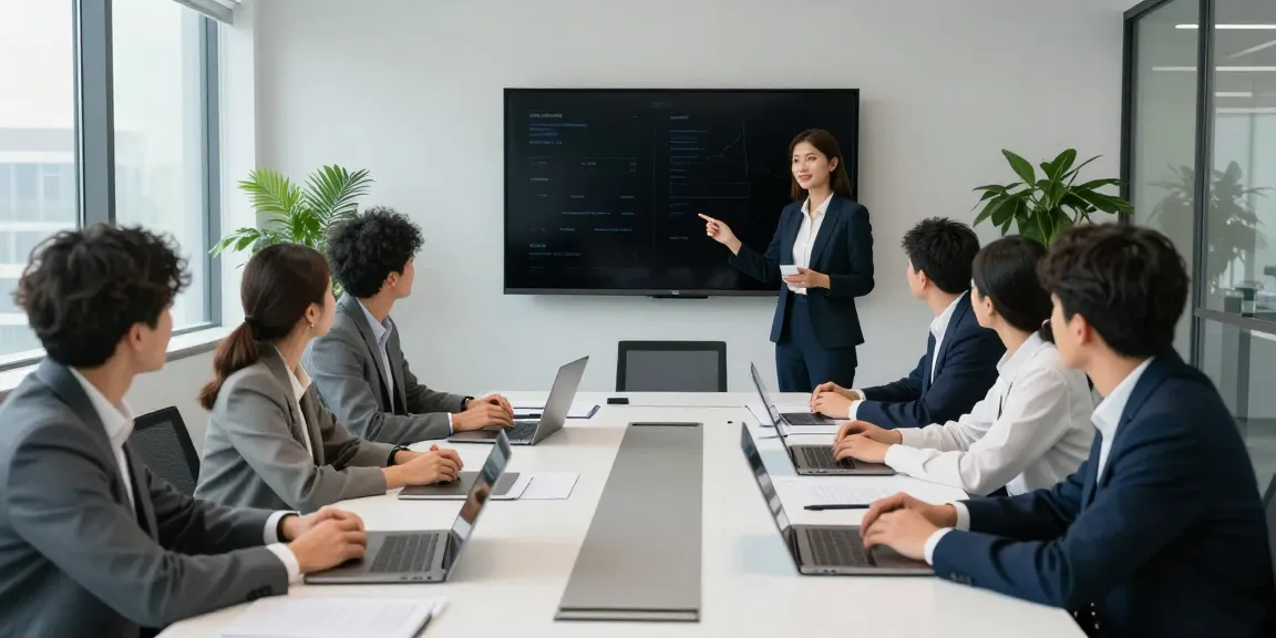 SEO bureau Gouda team discussing digital marketing strategies in a modern conference room.