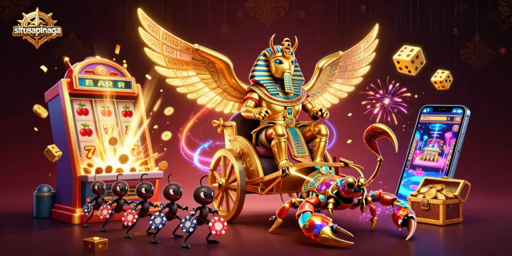 Experience thrilling moments at situsapinaga with colossal golden beetles and vibrant jackpot explosions.