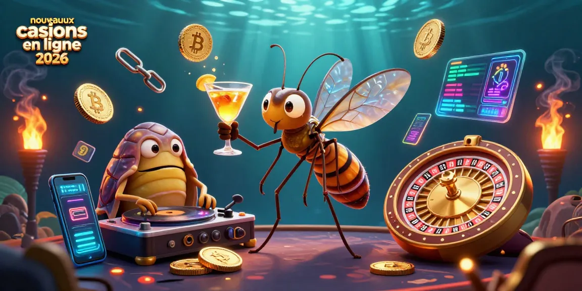 Illustration des nouveaux casinos en ligne 2026 avec une animation captivante de personnages de casino lors d'une grande fête.