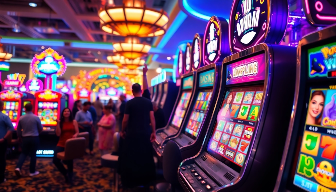 Experience the thrill of slot gambling with vibrant machines and excited players.