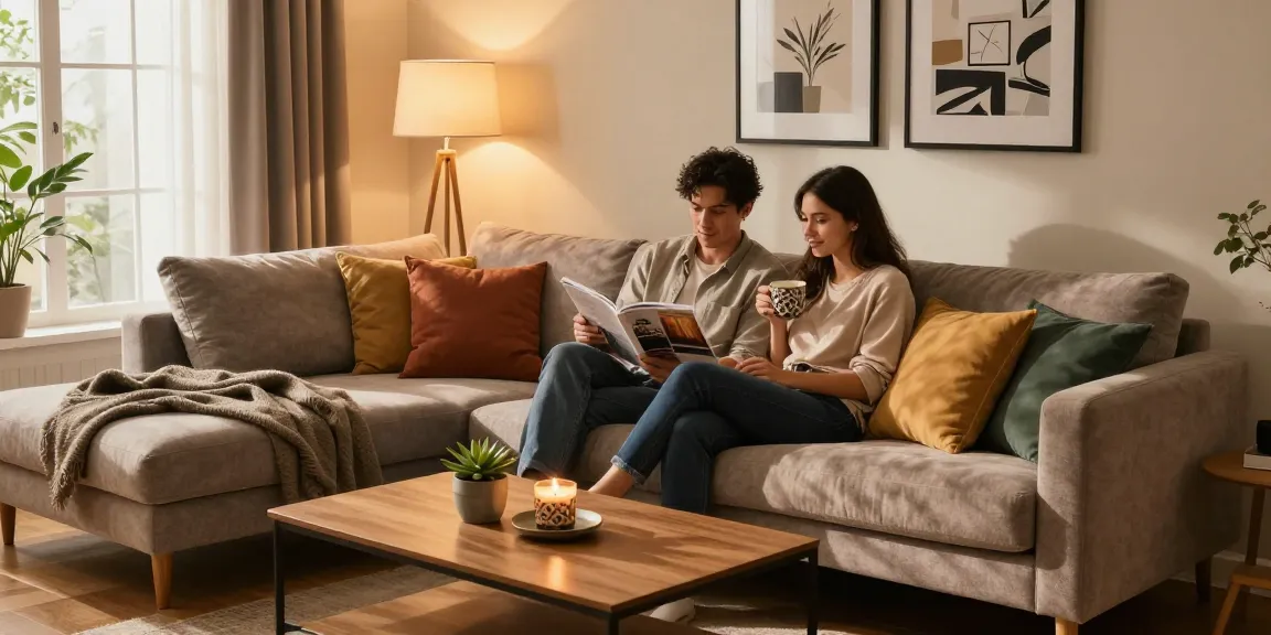 Cozy living room scene showcasing modern interior style at https://bryndarland.co.uk/ with a couple relaxing.