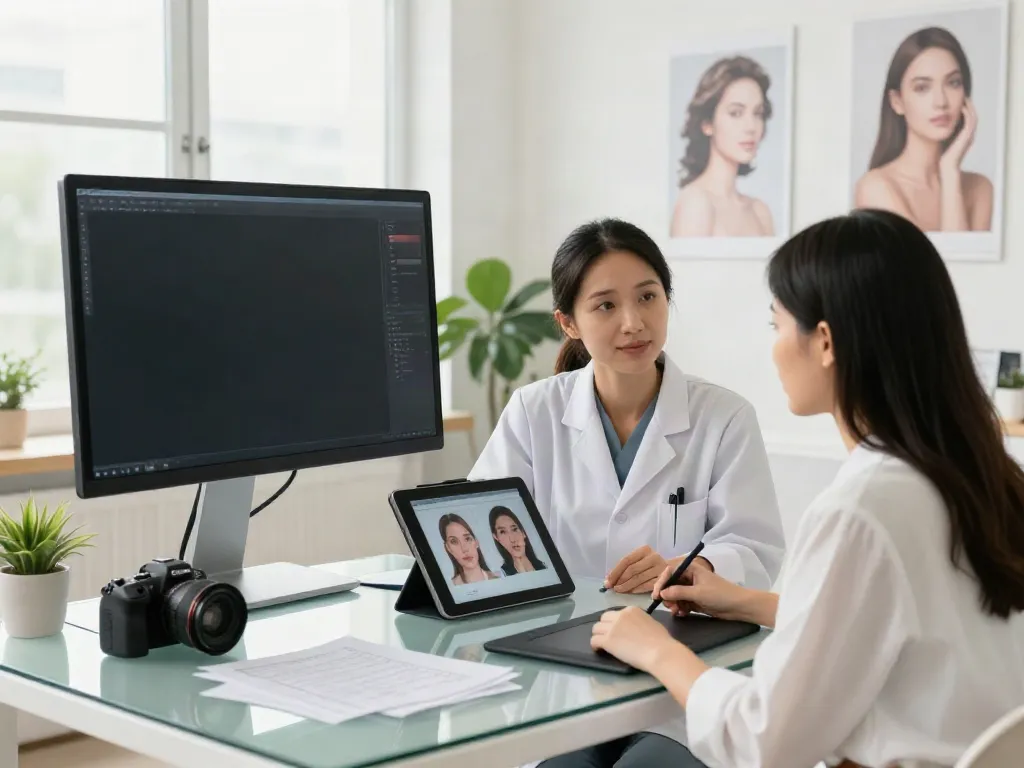 Alternatives to QOVES: Professional beauty analysis consultation scene.